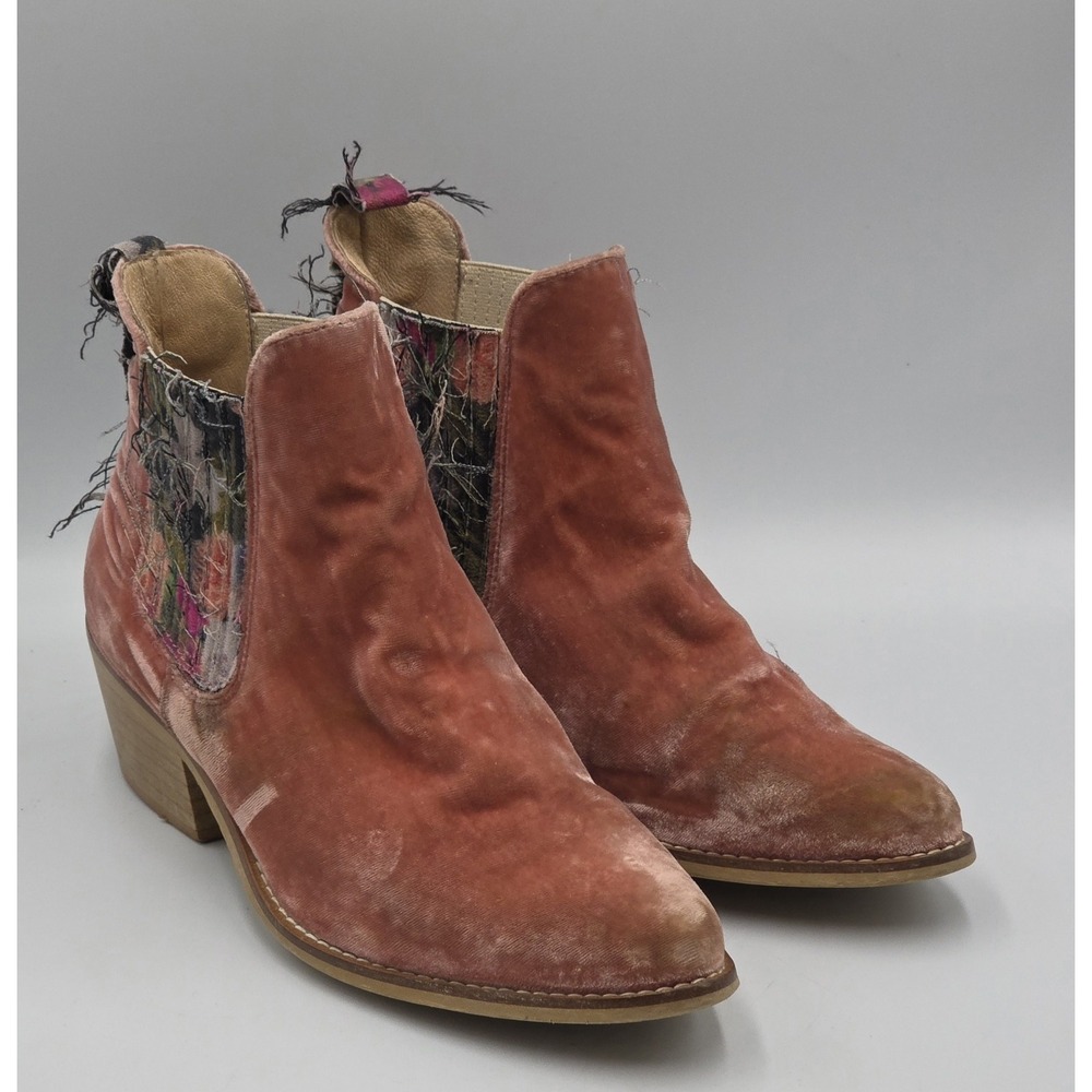 Shellys London Pink Floral Velvet Ankle Boots Womens 37 US 6.5 7 Y2K